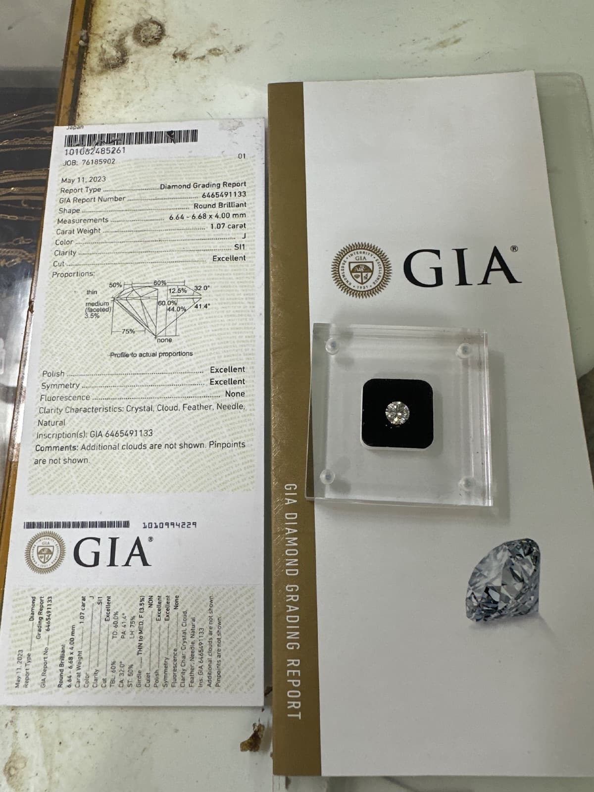 GIA 1.07 Carrat Natural Diamond J SI2 Cut Grade Excellent with GIA Certificate