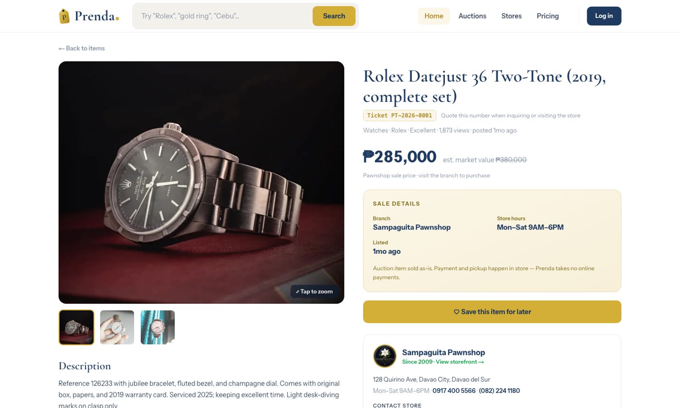 Sample item listing page